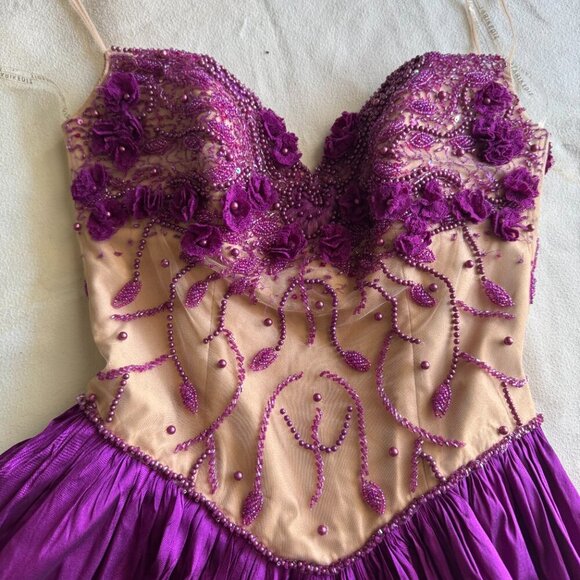 Tarik Ediz 90378 Dress Evening Dress ~US size 4 Purple Dress Beads and Lace NWT - Picture 5 of 15